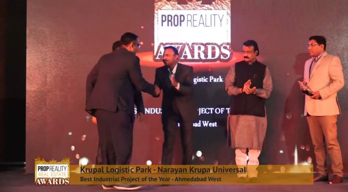 Winner of Prop Reality Real Estate Awards 2017- KRUPAL lOGISTICK PARK,NARAYANKRUPA UNIVERSAL, A’BAD.